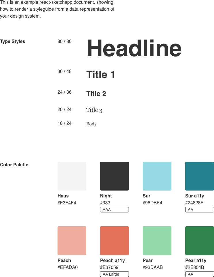 Airbnb's react-sketchapp styleguide example