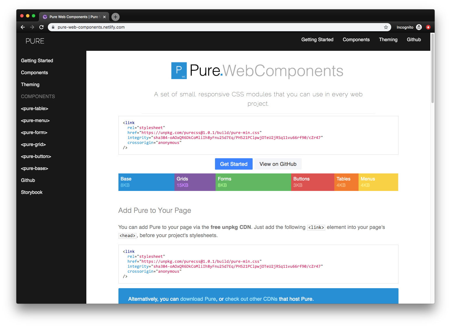 Screenshot of Stencil Web Component docs using Gatsby