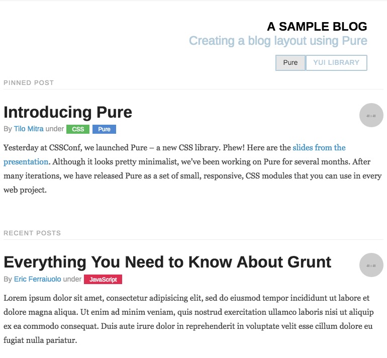 Screenshot of the blog layout