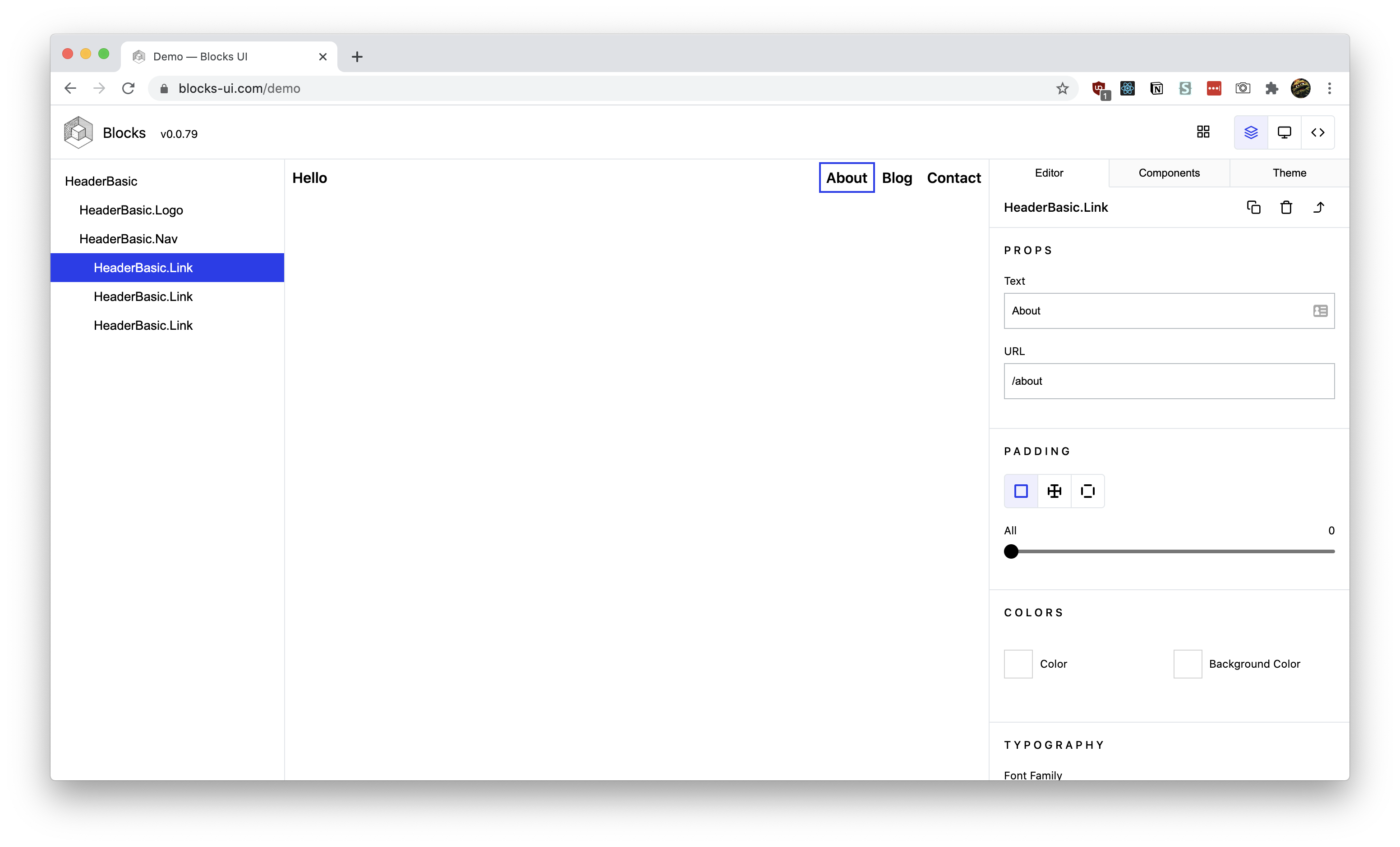 Screenshot of Blocks UI in action