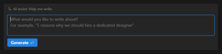Screenshot of the Notion AI prompt textbox modal
