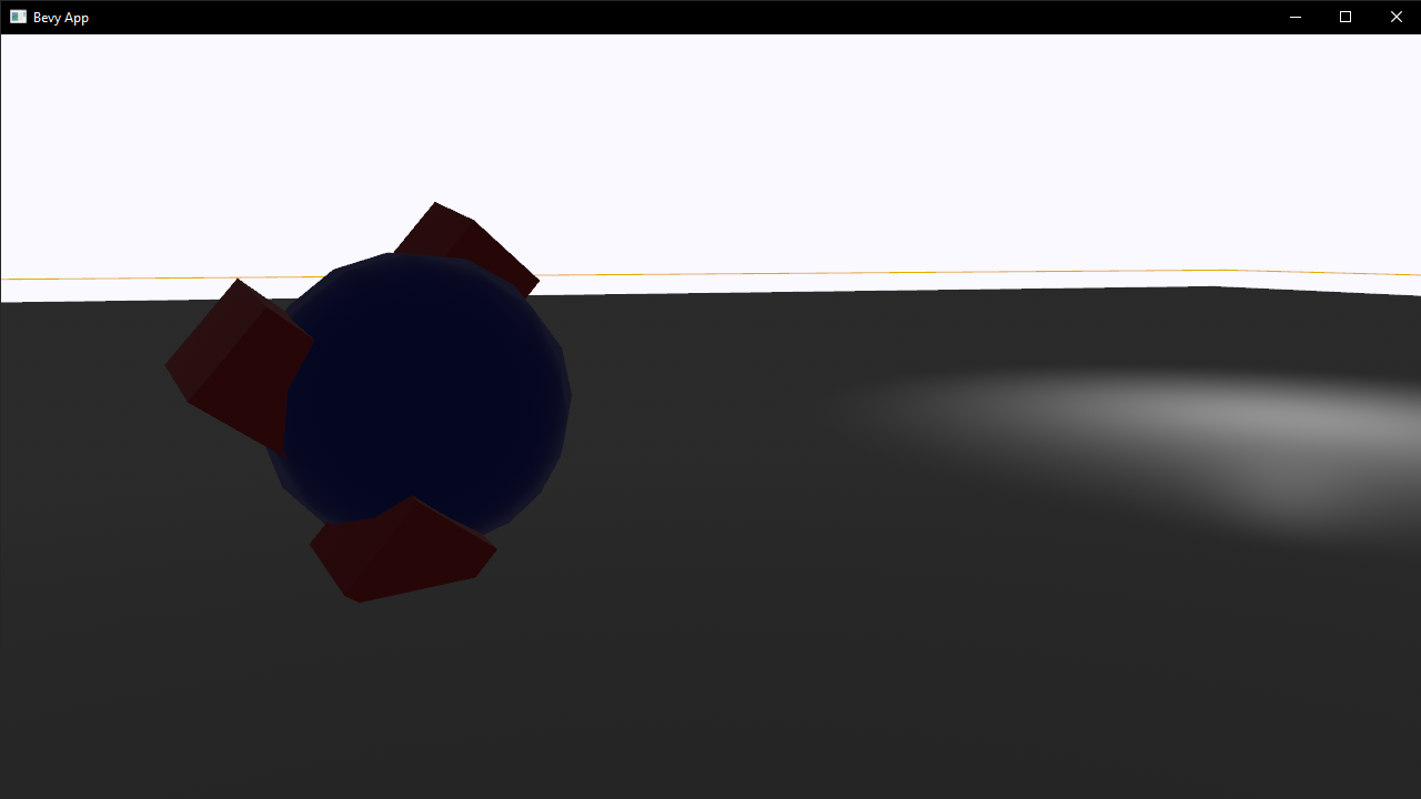 A screenshot of the game showing the ball with many cubes stuck to it. The player is closer and centered in the camera view here.