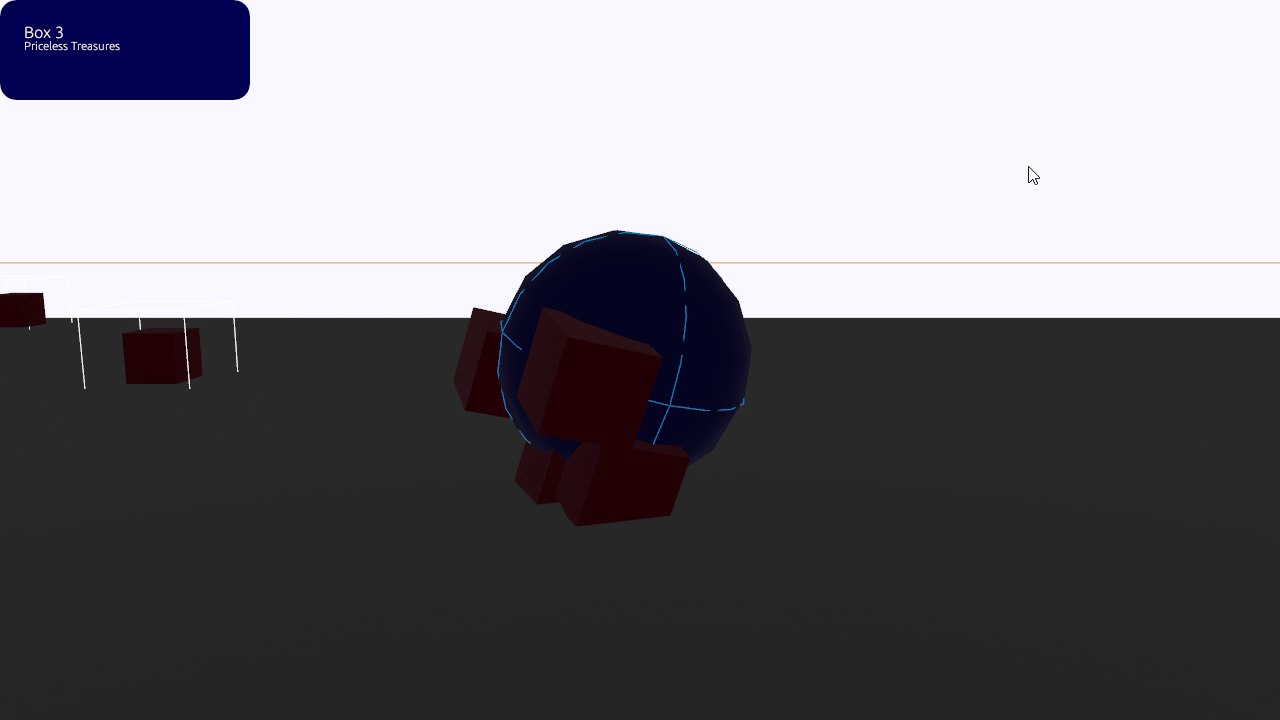 A screenshot of the game showing the ball with many cubes stuck to it and a notification in the top left corner with the name and category of the attached item listed