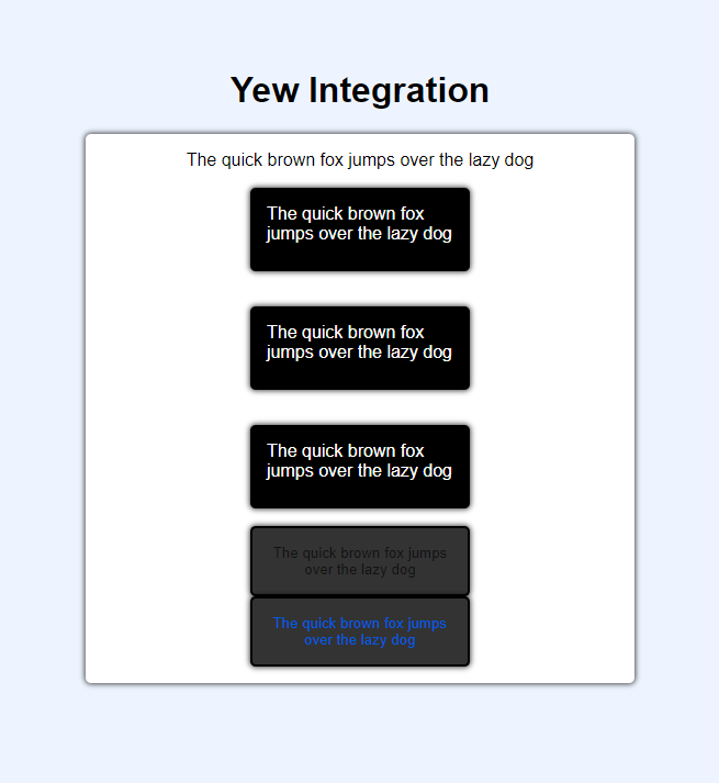 A screenshot of the Yew app showing 3 components spaced out using the margin prop.