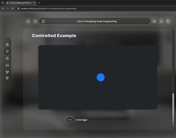 Animation showing the P5 React component with an interactive slider to move the position of the drawing