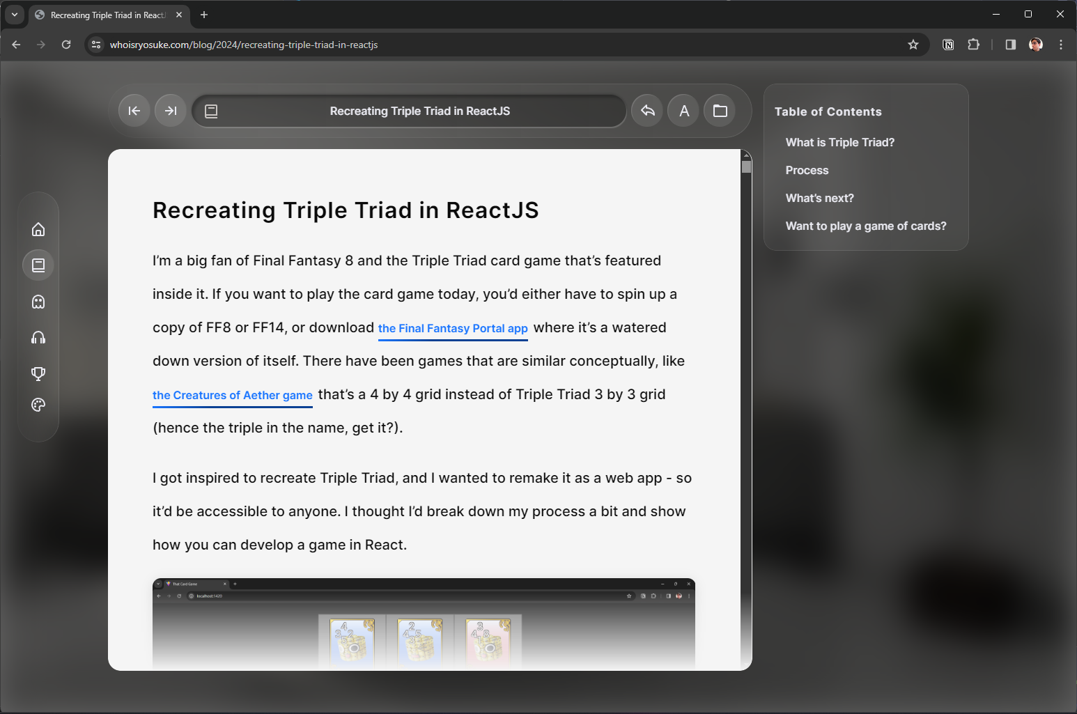 Screenshot of blog in high contrast mode