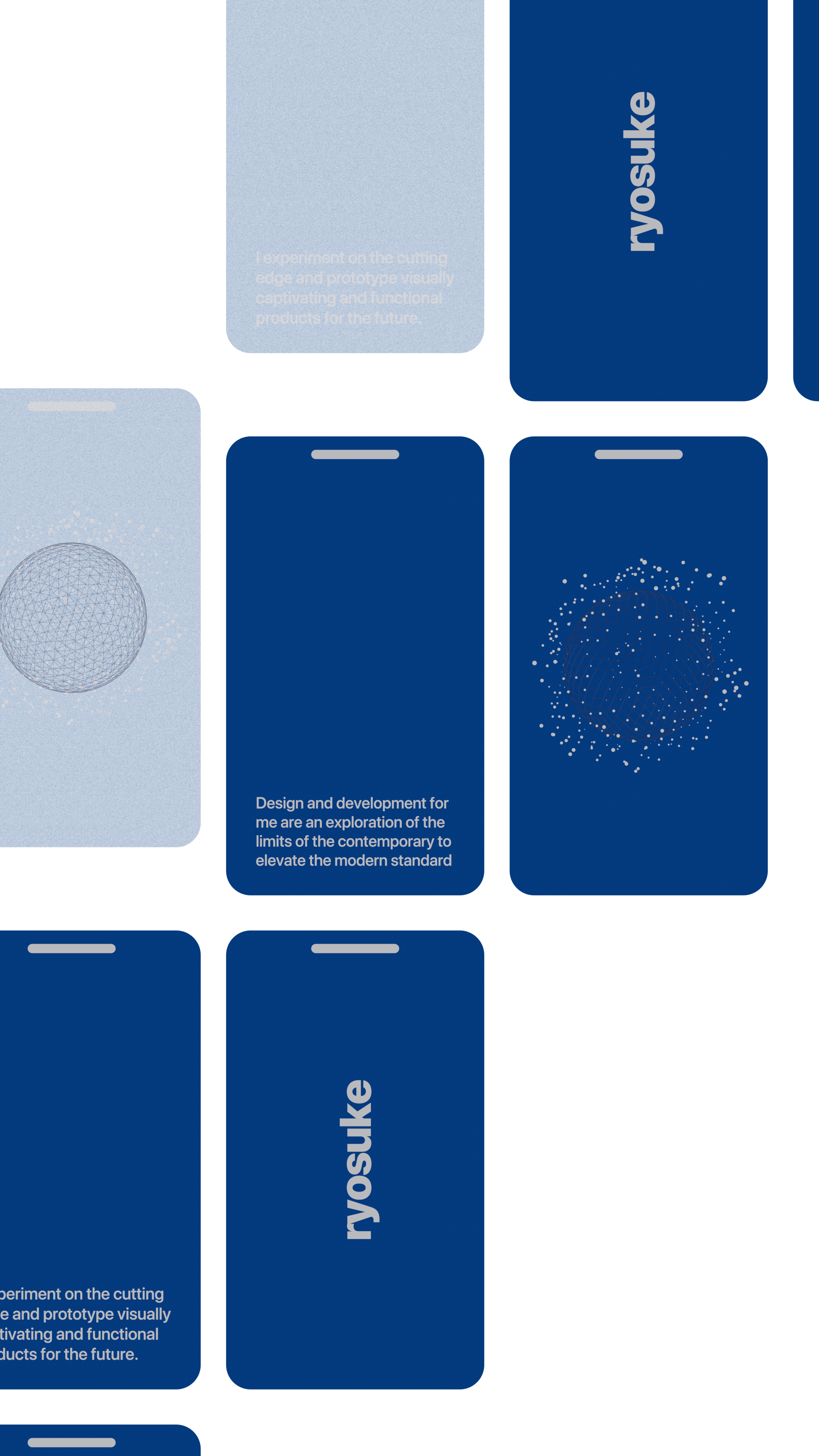 A frame of an animation with different cards fading and sliding into a grid