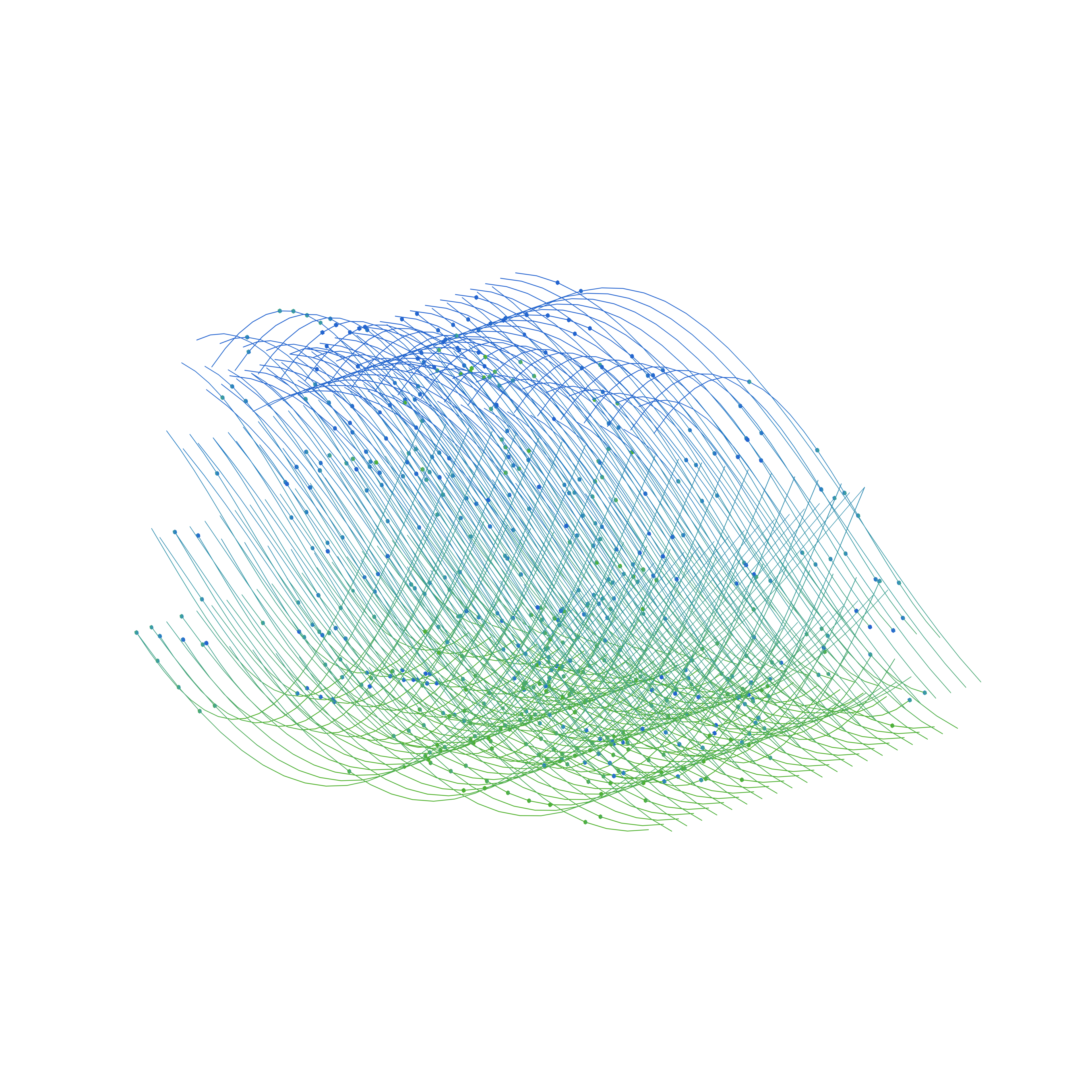 One of my artworks made of stacked lines curved into varying sine waves. The lines go from blue to green from top to bottom.