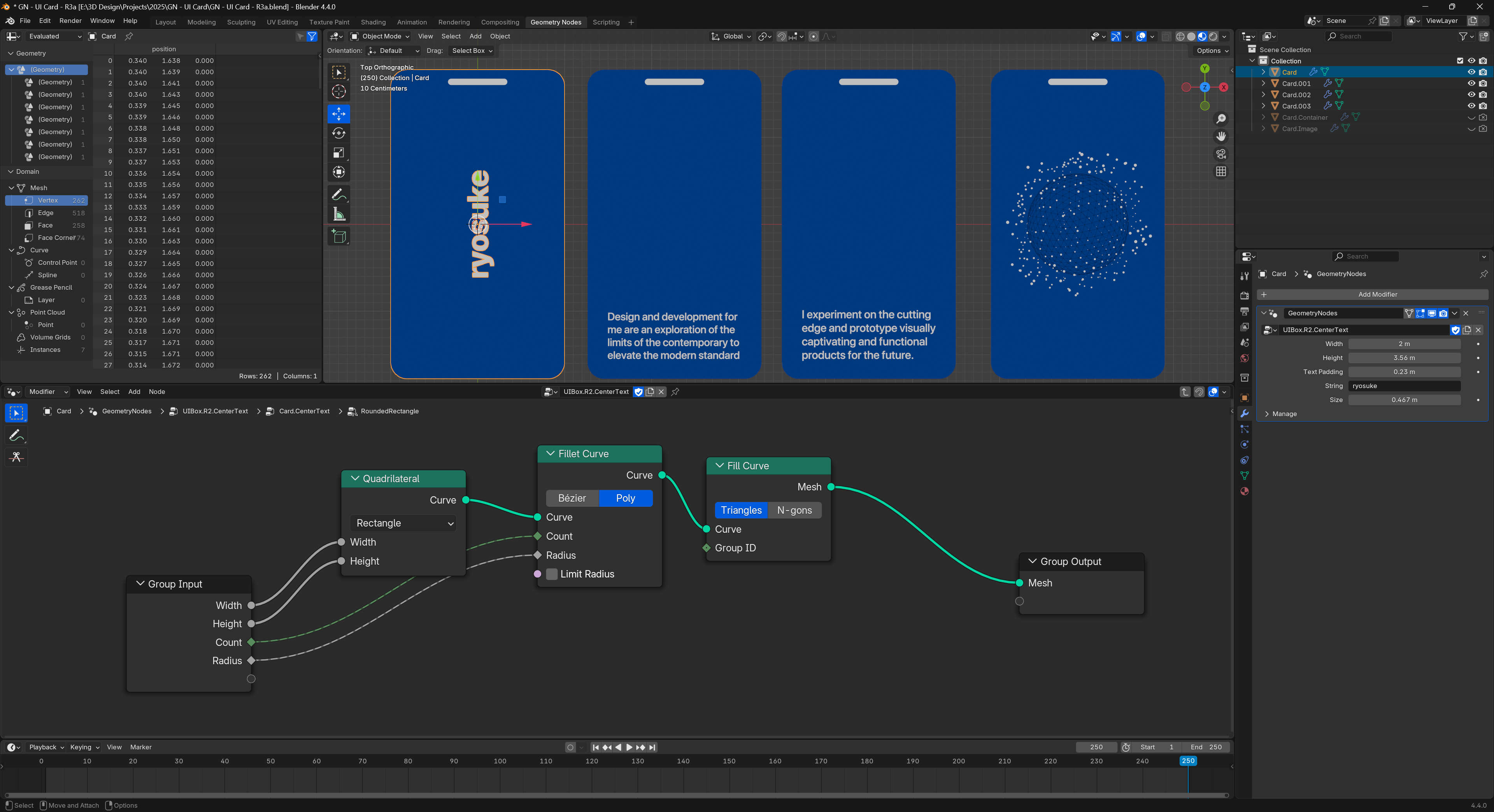 4 UI cards and a Node Graph for the Rounded Rectangle custom node group