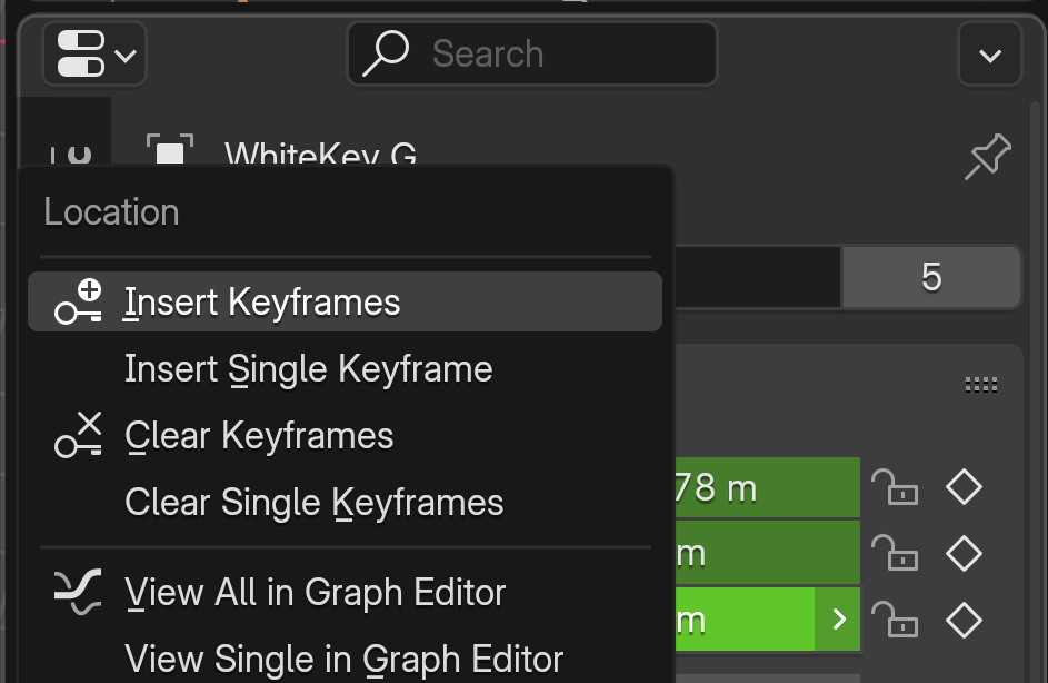The right click context menu for the Location properties on an object.