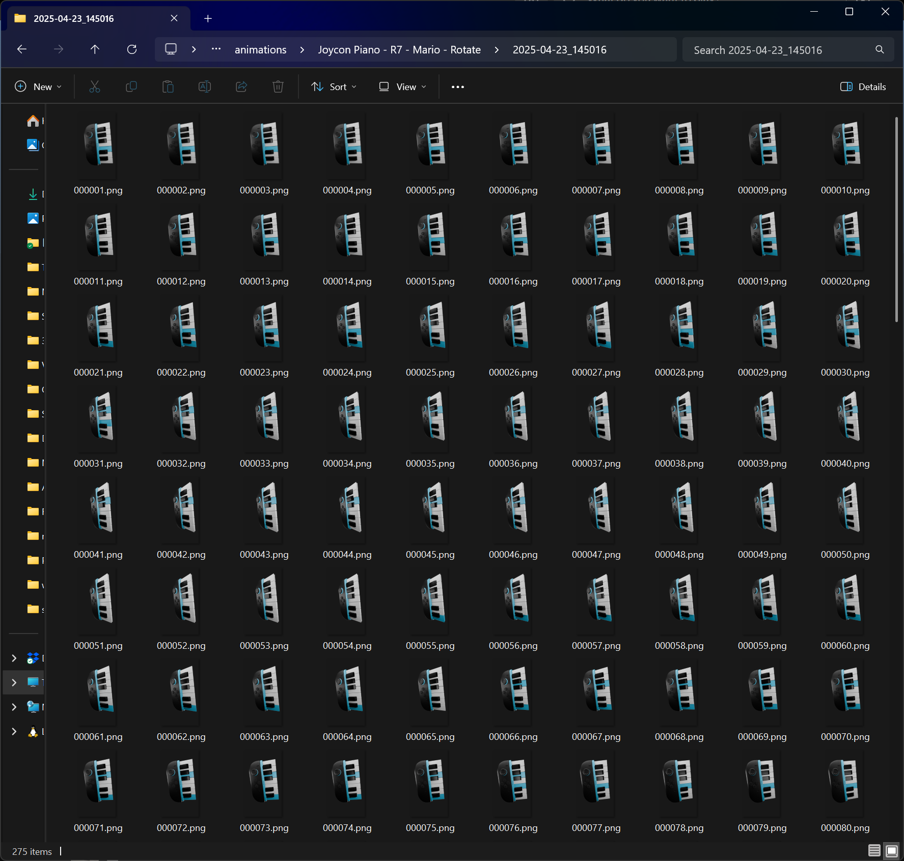 A folder full of animation frames as PNG files incrementing from 0.