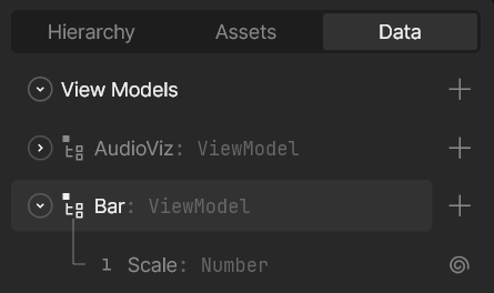 The Rive app View Model section with a "Bar" View Model