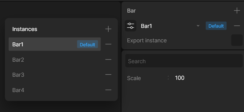The instances popup in Rive App