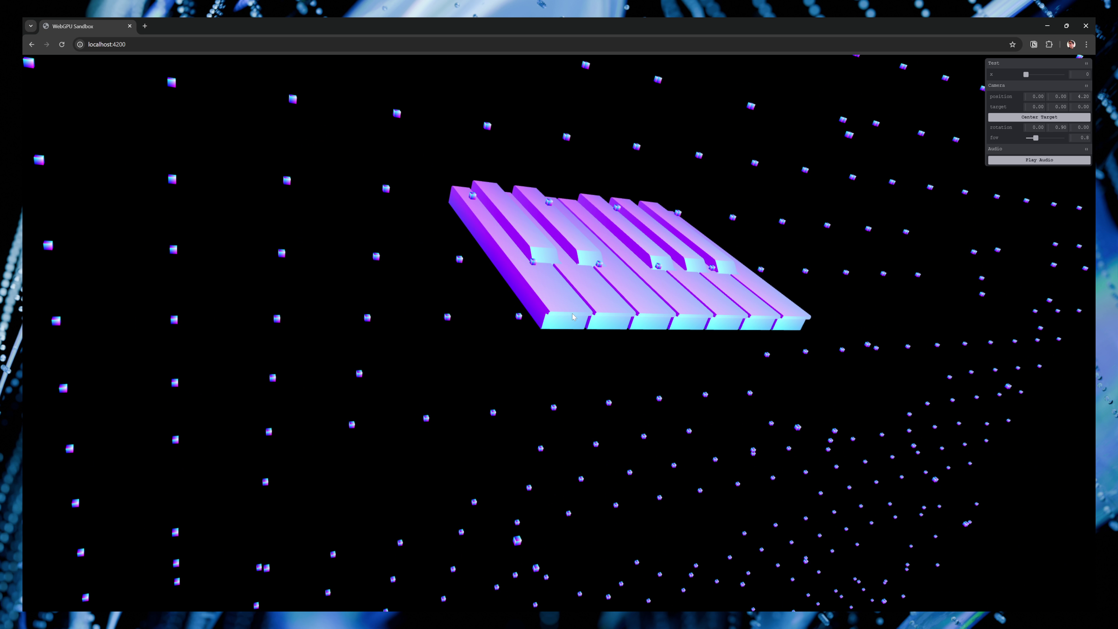 Single set of 3D piano keys rendered in a web browser