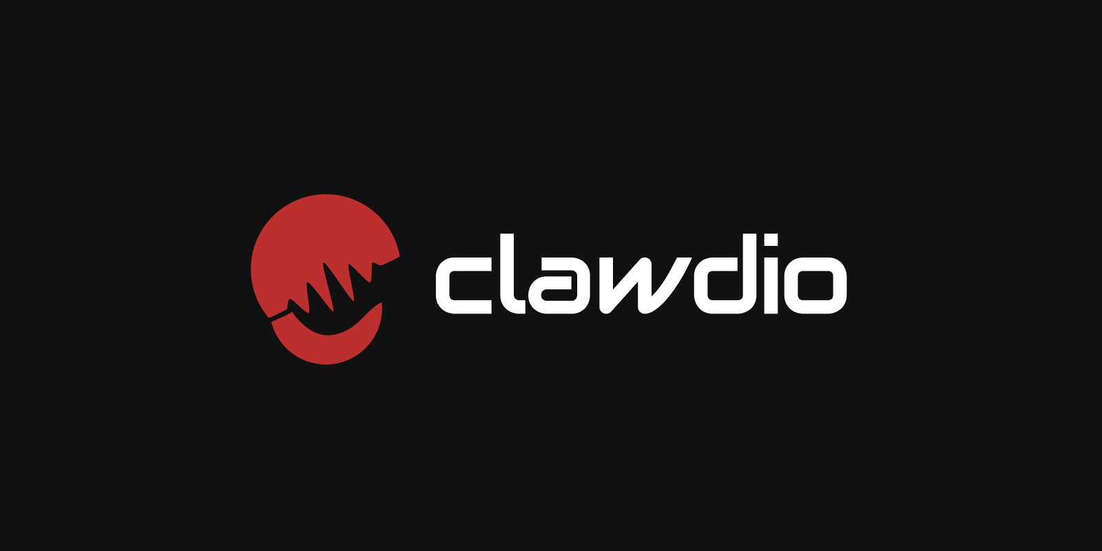The clawdio logo in red alongside the logotype in white.